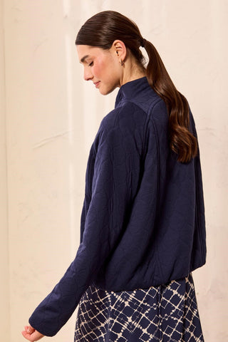 Soft Cotton-Blend Quilted Front Zip Bomber Jacket-Jet blue