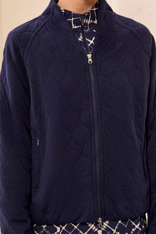 Soft Cotton-Blend Quilted Front Zip Bomber Jacket-Jet blue