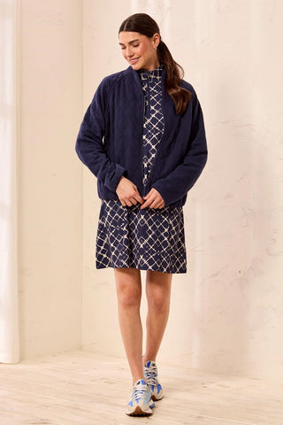 Soft Cotton-Blend Quilted Front Zip Bomber Jacket-Jet blue