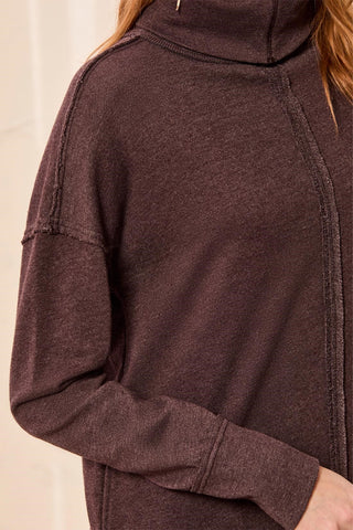 Soft French Terry Turtleneck Long Sleeve Knit Dress-Saddlebrown