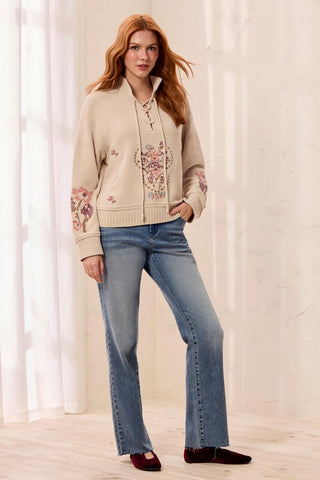 Pull En Tricot Doux À Lacets Avec Broderies Florales-Chantilly