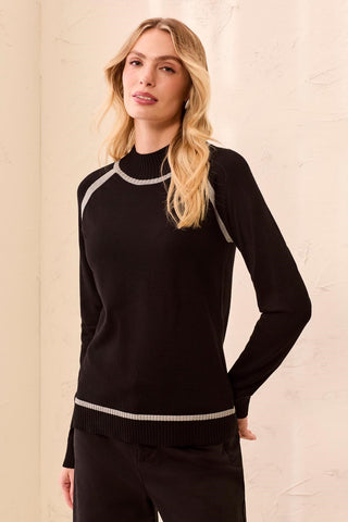 Chandail À Col Montant Et Manches Raglan En Viscose Douce-Noir