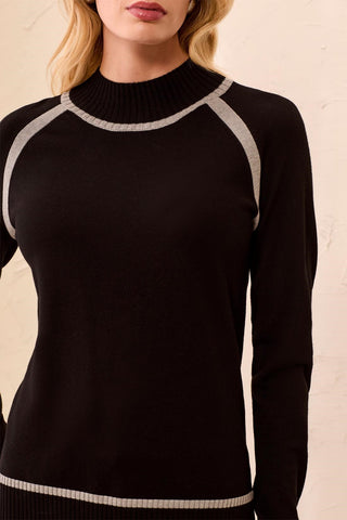 Chandail À Col Montant Et Manches Raglan En Viscose Douce-Noir