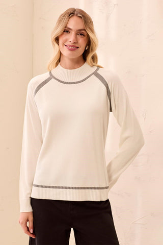 Soft Long Sleeve Mock Neck Raglan Sweater-Cream