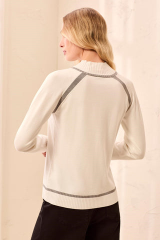 Soft Long Sleeve Mock Neck Raglan Sweater-Cream