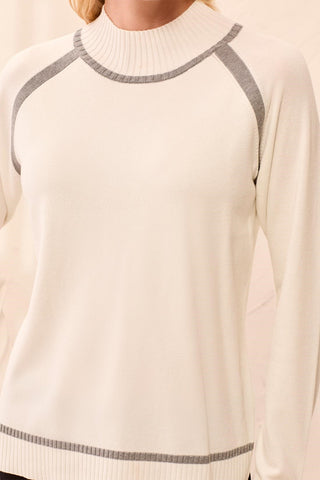 Soft Long Sleeve Mock Neck Raglan Sweater-Cream