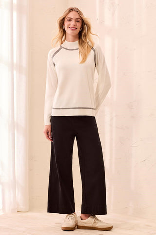 Soft Long Sleeve Mock Neck Raglan Sweater-Cream