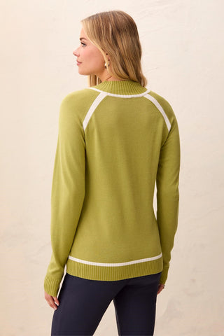 Soft Long Sleeve Mock Neck Raglan Sweater-Dk lime