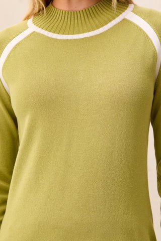 Soft Long Sleeve Mock Neck Raglan Sweater-Dk lime
