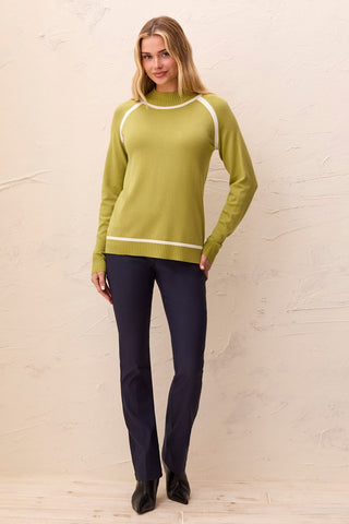 Soft Long Sleeve Mock Neck Raglan Sweater-Dk lime