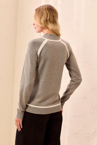 Soft Long Sleeve Mock Neck Raglan Sweater-Grey mix