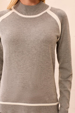 Soft Long Sleeve Mock Neck Raglan Sweater-Grey mix