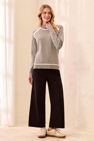 Soft Long Sleeve Mock Neck Raglan Sweater-Grey mix