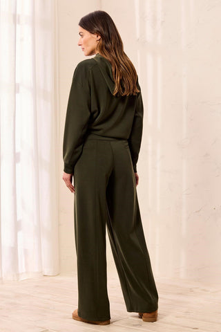 Soft Modal Wide Leg Pant With Pintuck Detail & Elastic Waistband-Cedargreen