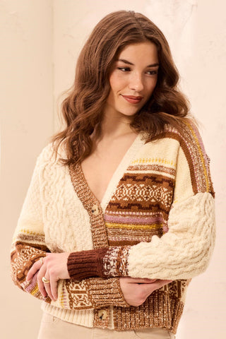 Soft Multi Stitch Button Front V-Neck Cardigan-Hazelwood
