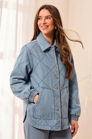 Quilted Snap Front Soft Denim Jacket-Skylight