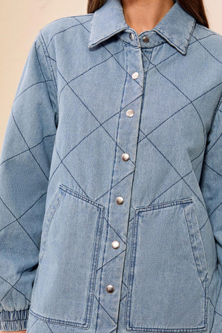Quilted Snap Front Soft Denim Jacket-Skylight
