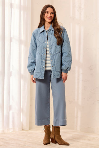 Quilted Snap Front Soft Denim Jacket-Skylight