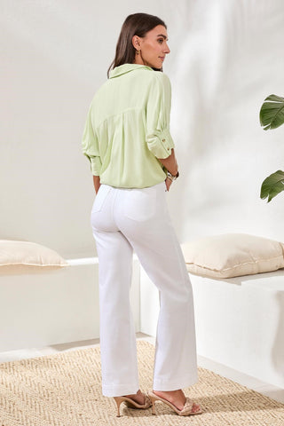 Soft Satin Drop Shoulder Classic Blouse-Limecream