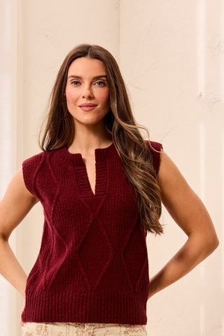 Soft Split Crew Neck Sleeveless Sweater-Cherrylacquer