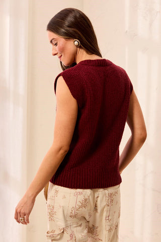 Soft Split Crew Neck Sleeveless Sweater-Cherrylacquer