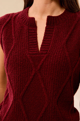 Soft Split Crew Neck Sleeveless Sweater-Cherrylacquer