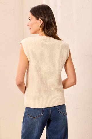 Soft Split Crew Neck Sleeveless Sweater-Cream