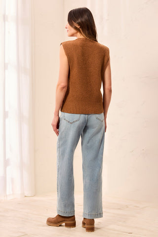 Soft Split Crew Neck Sleeveless Sweater-Hazelwood