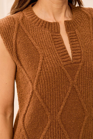 Soft Split Crew Neck Sleeveless Sweater-Hazelwood