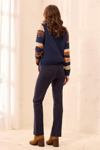 Pantalon Micro-Évasé À Enfiler En Sergé Doux Extensible Avec Couture Avant-Saphir