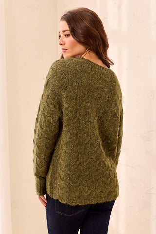Soft Textured Scallop Hem Henley Sweater-M cedar green