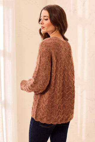 Soft Textured Scallop Hem Henley Buttoned Sweater-M chocolate
