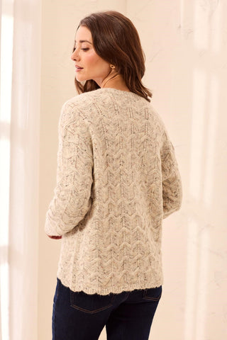 Soft Textured Scallop Hem Henley Buttoned Sweater-M cream