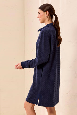 Soft-Touch Textured Quarter-Zip Collared Knit Dress-Jet blue
