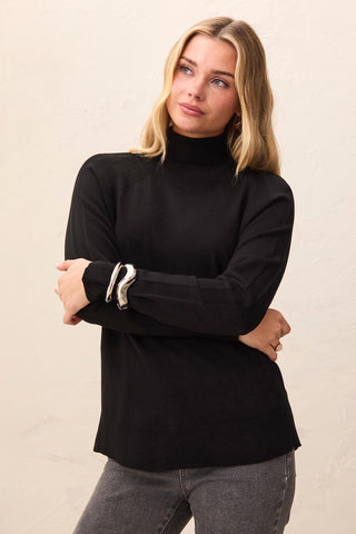 Soft Viscose Blend Long Sleeve Mock Turtleneck Sweater-Black
