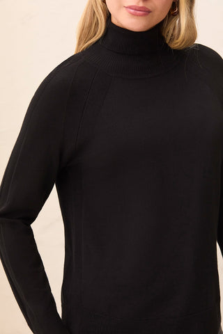 Soft Viscose Blend Long Sleeve Mock Turtleneck Sweater-Black