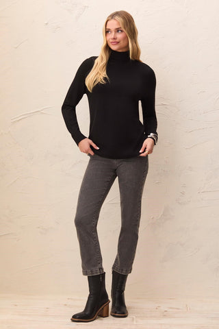 Soft Viscose Blend Long Sleeve Mock Turtleneck Sweater-Black