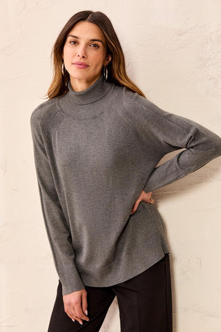 Soft Viscose Blend Long Sleeve Mock Turtleneck Sweater-Charcoal
