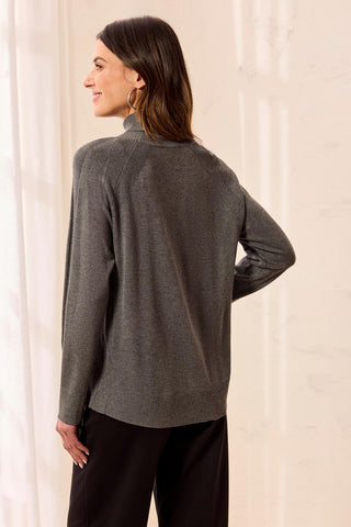 Soft Viscose Blend Long Sleeve Mock Turtleneck Sweater-Charcoal