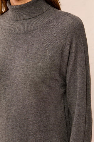 Soft Viscose Blend Long Sleeve Mock Turtleneck Sweater-Charcoal