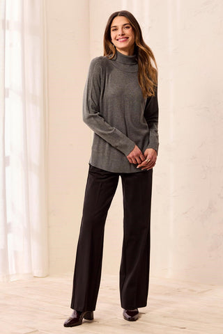 Soft Viscose Blend Long Sleeve Mock Turtleneck Sweater-Charcoal