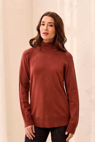 Soft Viscose Blend Long Sleeve Mock Turtleneck Sweater-Henna