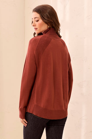 Soft Viscose Blend Long Sleeve Mock Turtleneck Sweater-Henna