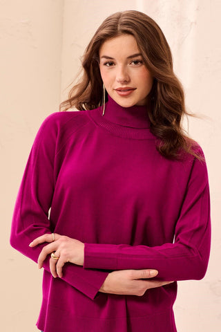 Chandail À Col Roulé Montant En Mélange De Viscose Doux-Mûre
