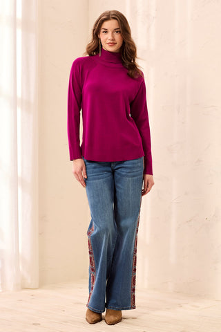 Chandail À Col Roulé Montant En Mélange De Viscose Doux-Mûre