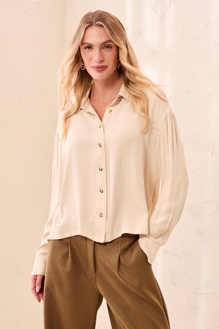 Chemise Boutonnée En Viscose Douce À Manches Longues-Pierre de Lune