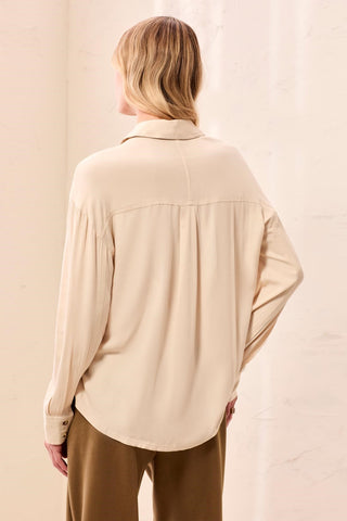Chemise Boutonnée En Viscose Douce À Manches Longues-Pierre de Lune