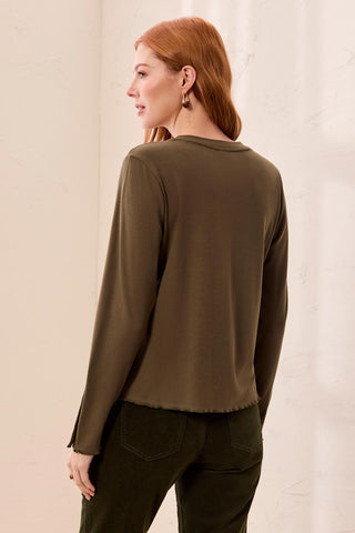 Haut En Viscose Douce À Manches Longues Et Poignets Boutonnés-Basilic
