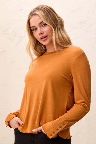 Haut En Viscose Douce À Manches Longues Et Poignets Boutonnés-Bronze