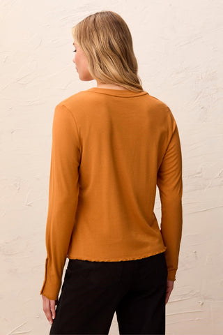 Haut En Viscose Douce À Manches Longues Et Poignets Boutonnés-Bronze